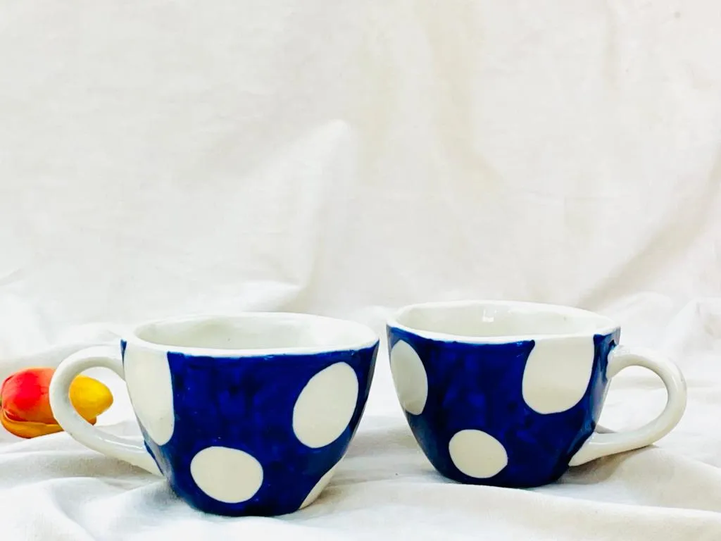 BLUE POLKA DOT CUPS - SET OF 2