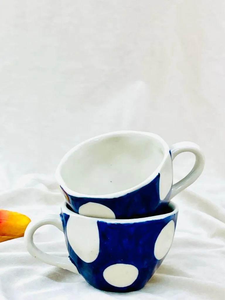 BLUE POLKA DOT CUPS - SET OF 2