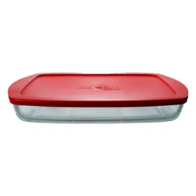 Borcam Glass Serving Dish Large Oven Dish Tray Rectangle with Red Lid 36x19x5cm 59006