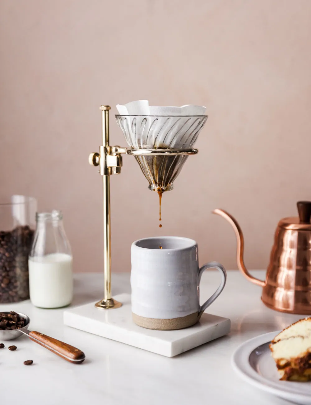 Brass & Marble Pour Over Stand by Farmhouse Pottery