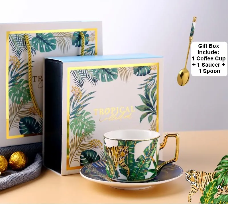 Butterfly Pattern Porcelain Coffee Cups, Coffee Cups with Gold Trim and Gift Box, Tea Cups and Saucers