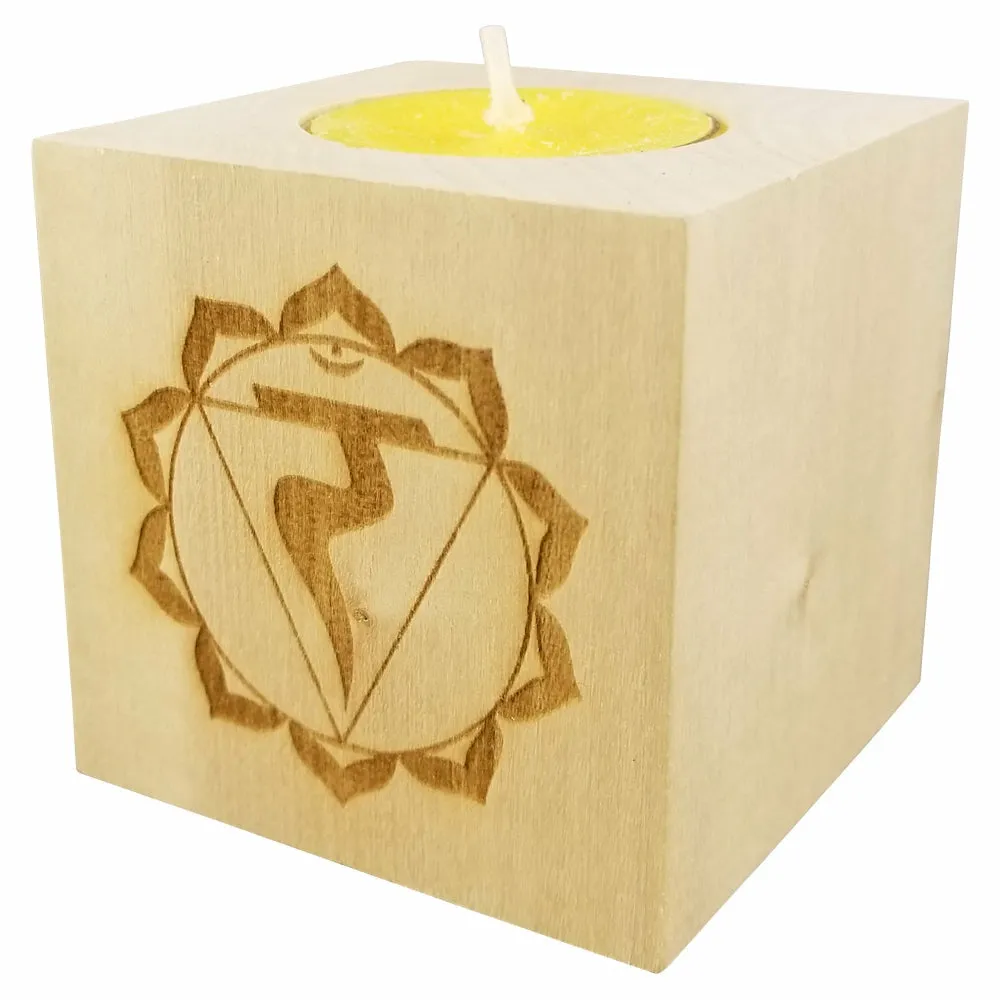 Chakra 3 Manipura - Solar Plexus Chakra Candle (Yellow) - Engraved Wood Tea Light (2.5”) - Yoga Meditation Candle - Yoga Candle  - Meditation Candle