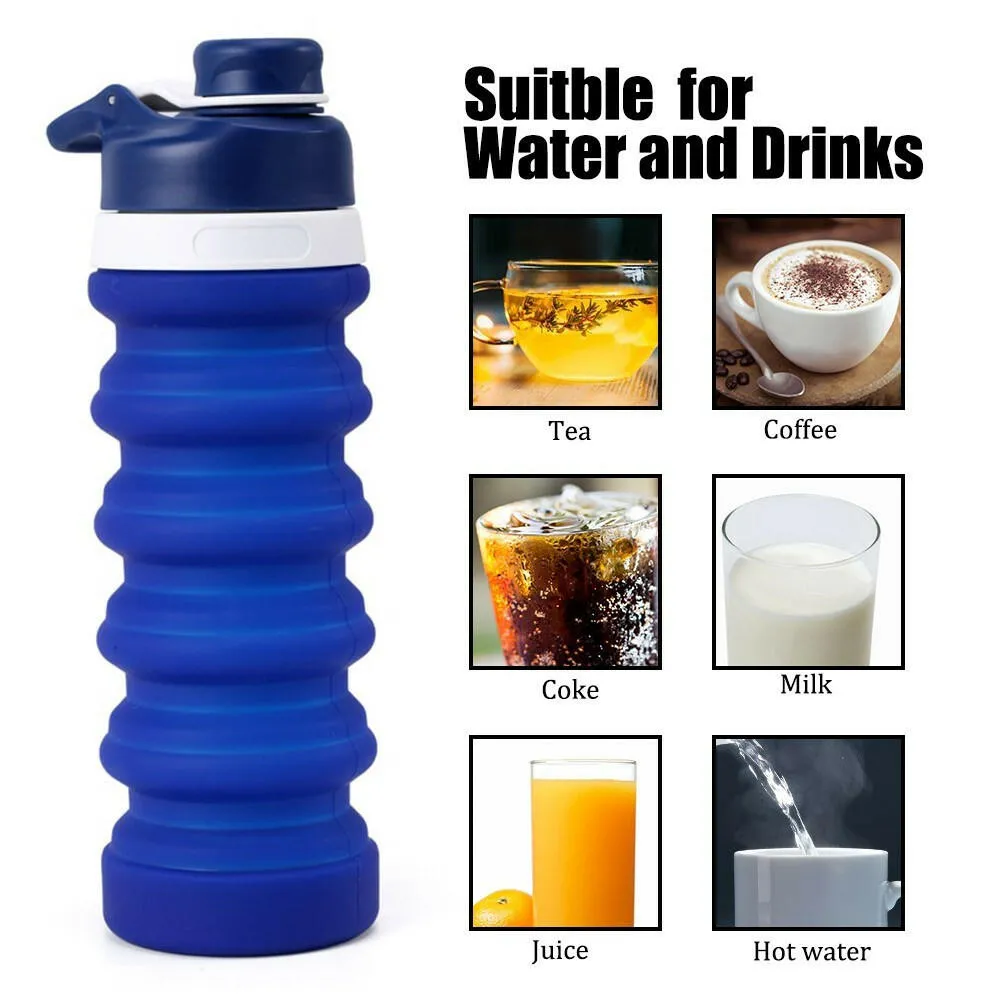 Collapsible Water Bottle Food-Grade Silicone FDA Approved Leak Proof Travel Climbing Biking Foldable Soft Sports Water Bottle