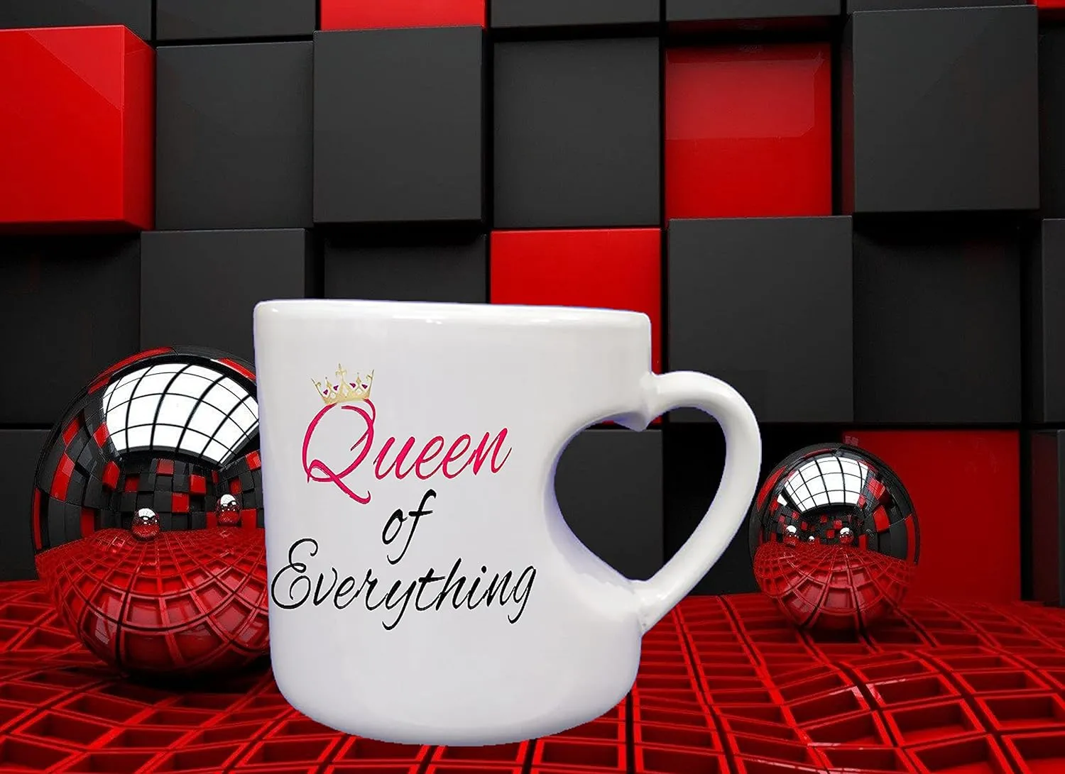 Copy WideBundle of "KING AND QUEEN" COUPLE MATCHING HEART SHAPE INNER CUT COFFEE MUG 300ML - PACK OF 2