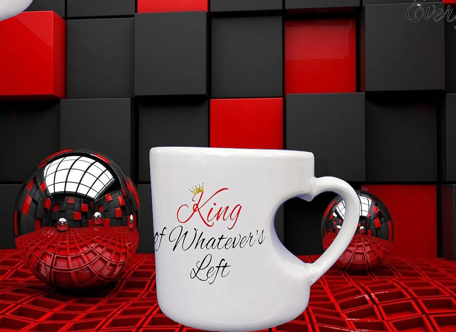 Copy WideBundle of "KING AND QUEEN" COUPLE MATCHING HEART SHAPE INNER CUT COFFEE MUG 300ML - PACK OF 2