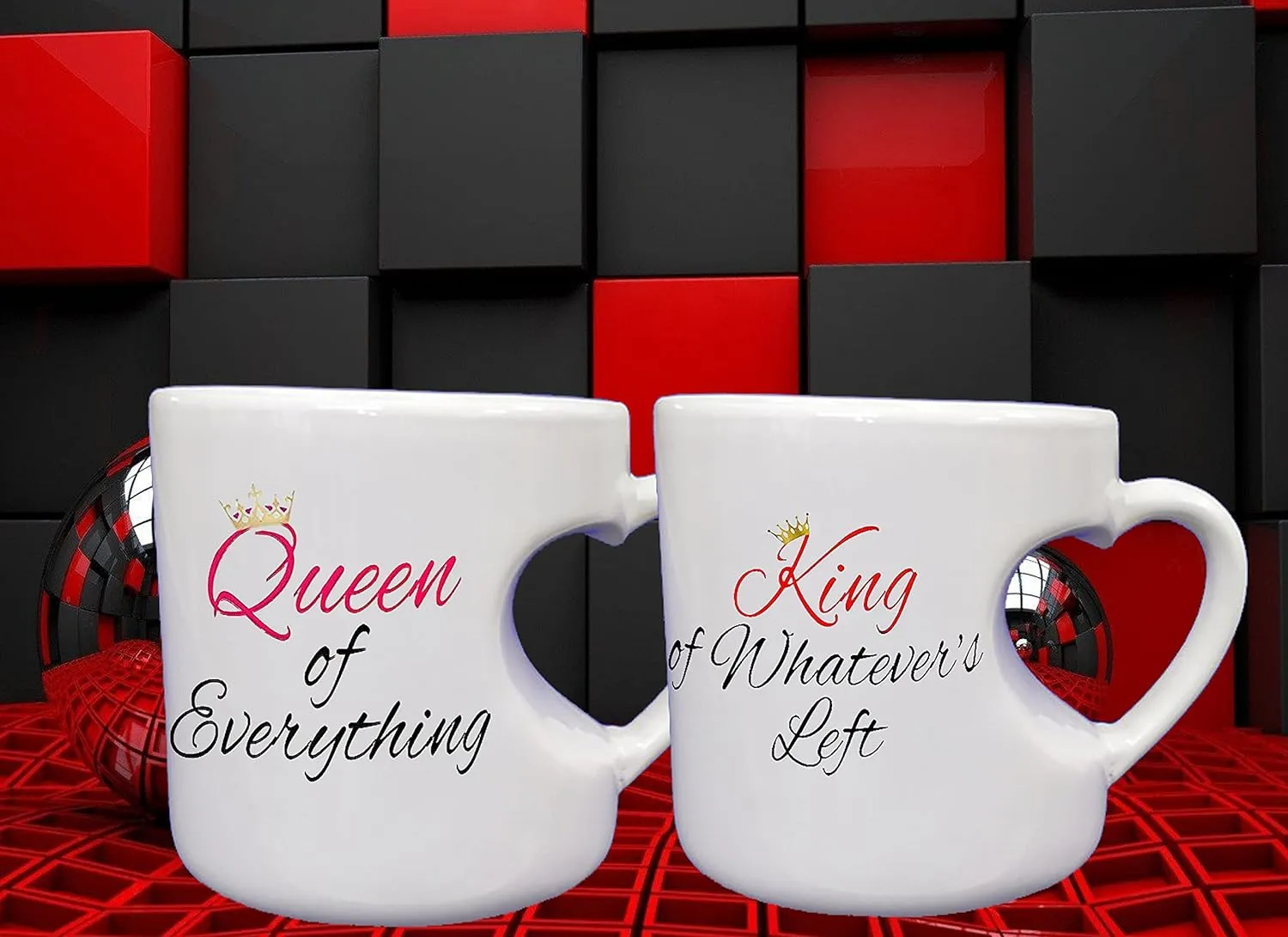 Copy WideBundle of "KING AND QUEEN" COUPLE MATCHING HEART SHAPE INNER CUT COFFEE MUG 300ML - PACK OF 2