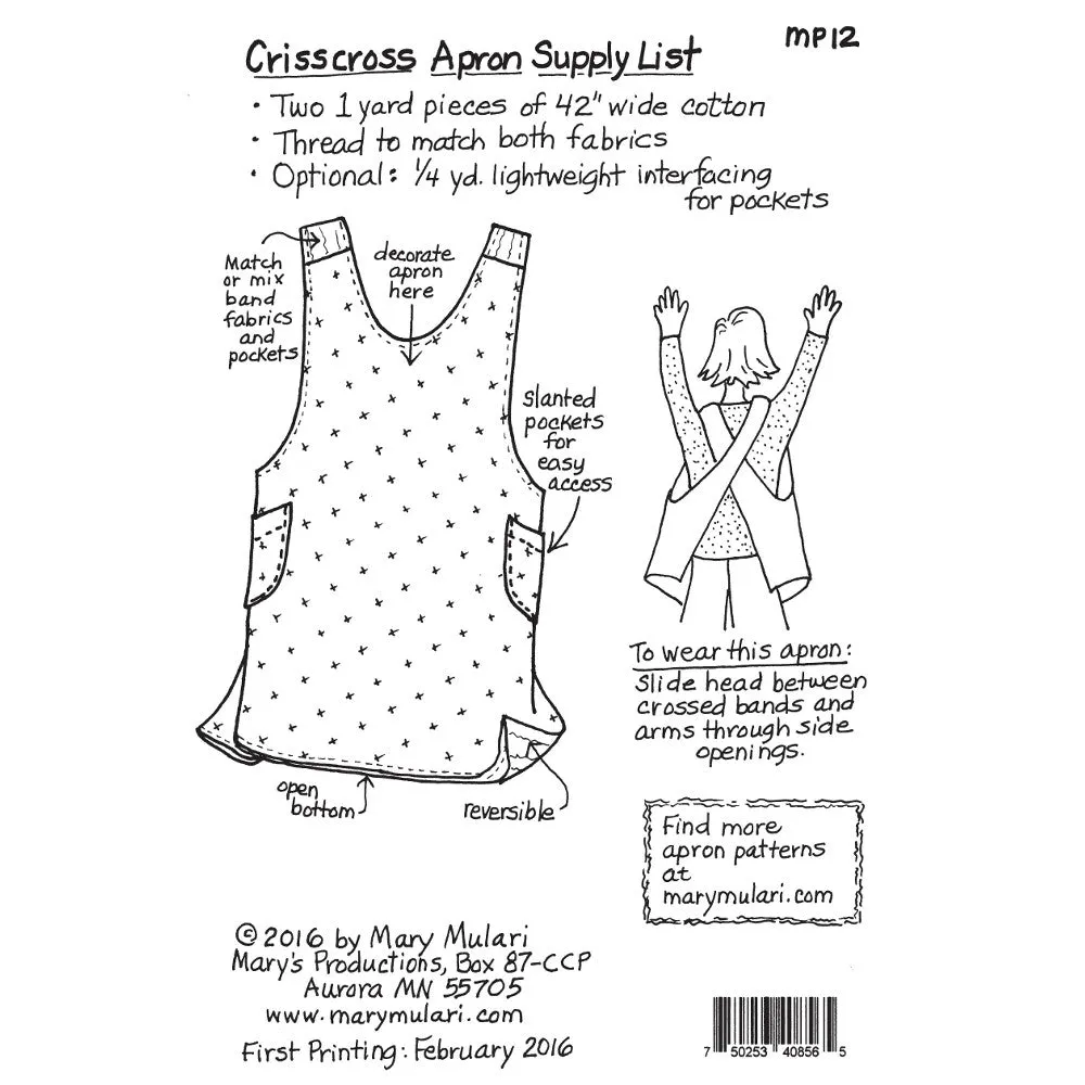 Crisscross Apron Pattern, Mary Mulari Designs