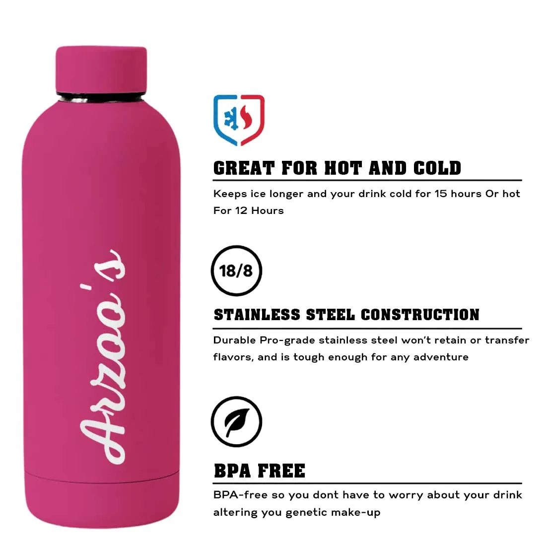 Custom Insulated Water Bottles Stainless Steel  Bottle for Travel Office Gym Home - BPA Free, Leakproof