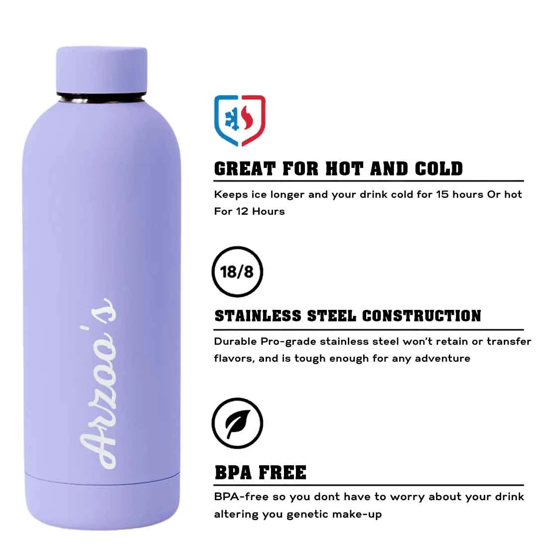 Custom Insulated Water Bottles Stainless Steel  Bottle for Travel Office Gym Home - BPA Free, Leakproof