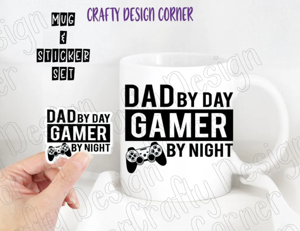 Dad by Day Gamer by Night Mug and Sticker Set, Daddy Mug and Matching Sticker Combo, Dad Mug, Father Mug with Sticker, Gift Set