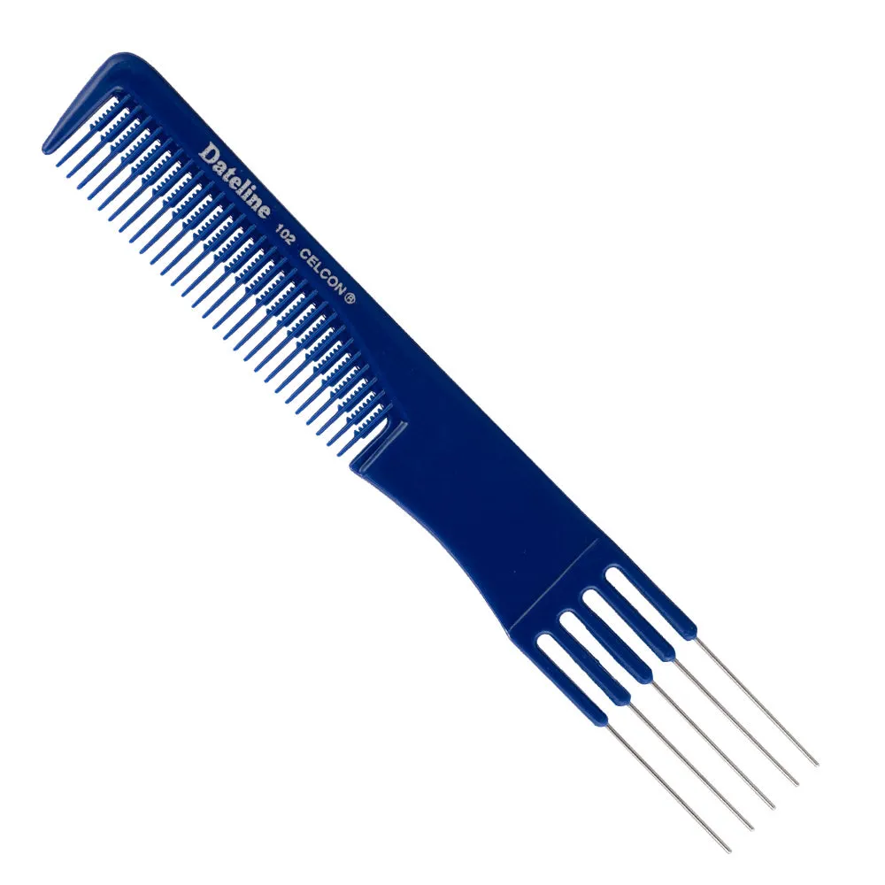 Dateline Professional Blue Celcon Teasing Comb with 5 Tails 7 1/2" MKII - Stainless Steel