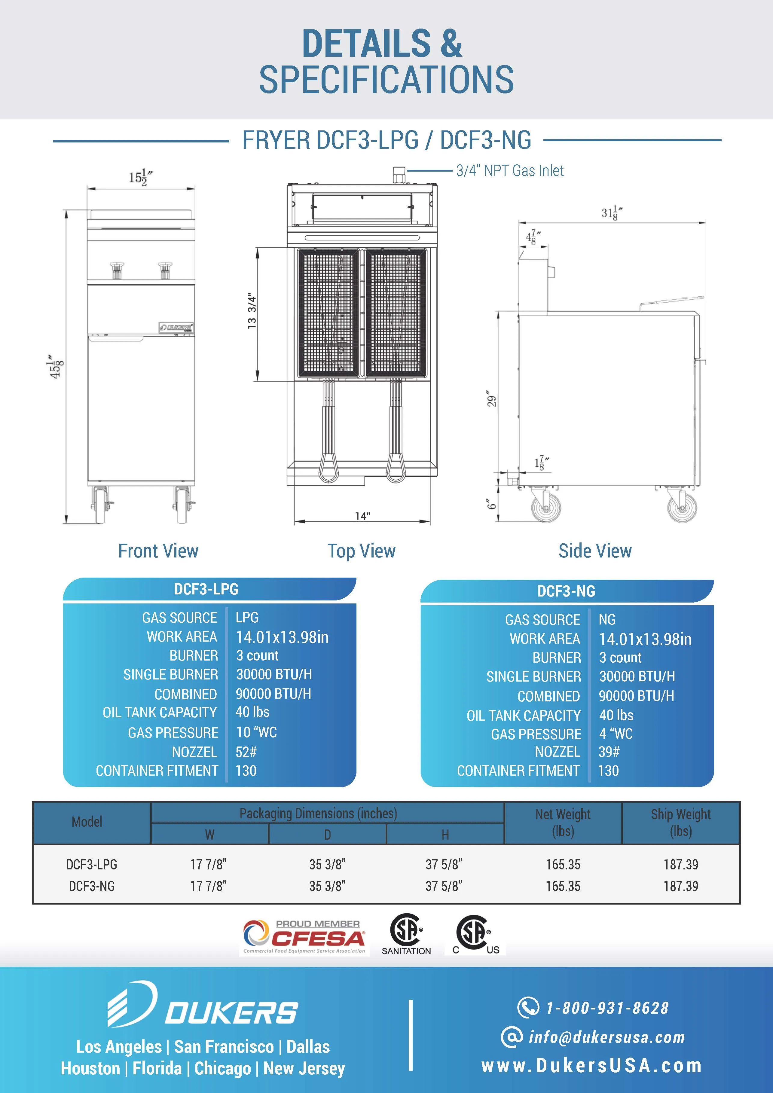 DCF3-LPG Liquid Propane Gas Fryer with 3 Tube Burners