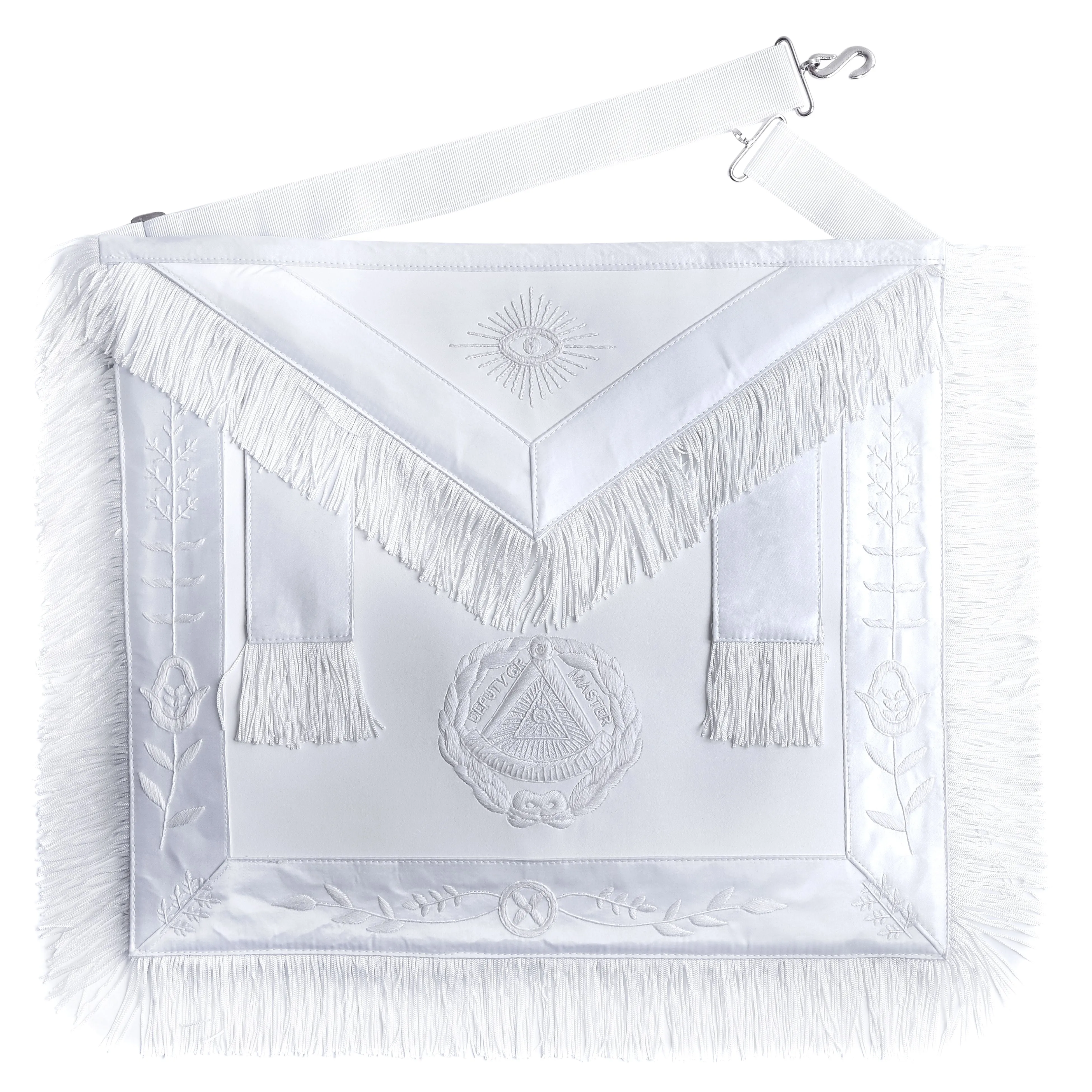 Deputy Grand Master Blue Lodge Apron - All White With Braid & Fringe