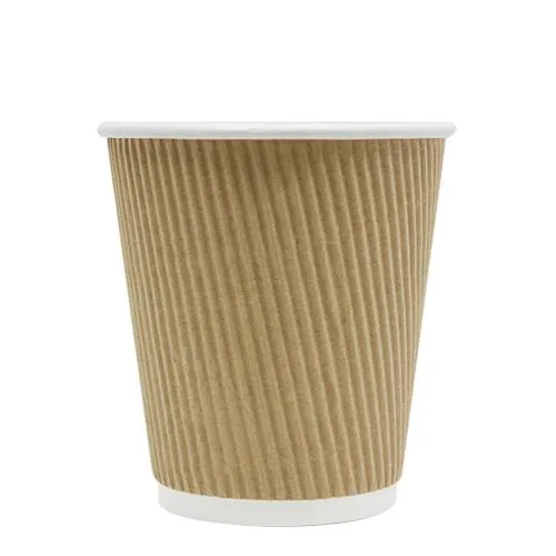 Disposable Coffee Cups - 10oz Ripple Paper Hot Cups - Kraft (90mm) - 500 ct