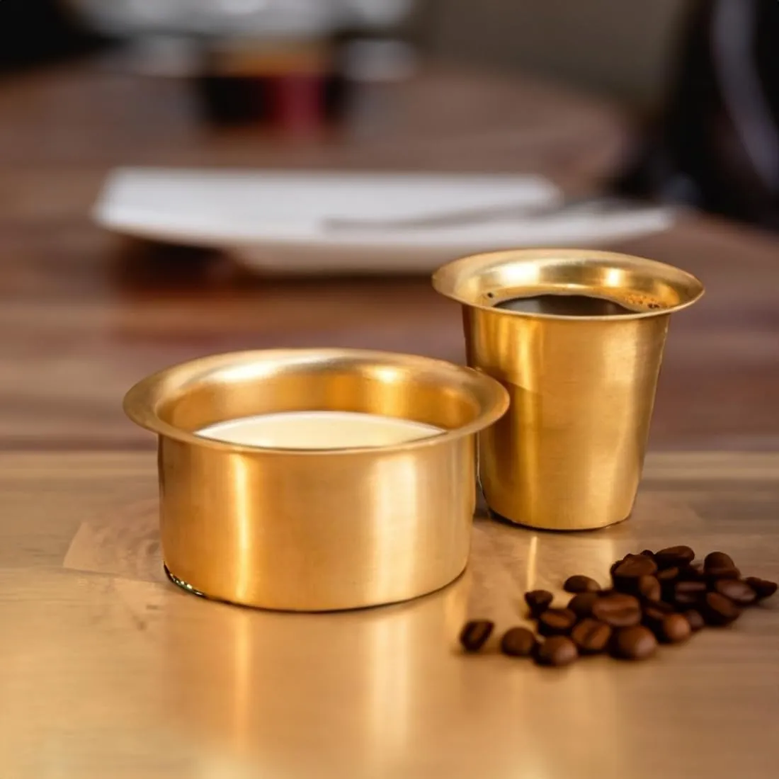 Ekhasa 100% Pure Brass Filter Coffee Cup | Dabara Set for Coffee | South Indian Dawara Coffee Cup Set | Pital Filter Coffee Cup Tumbler Set (Set of 2)