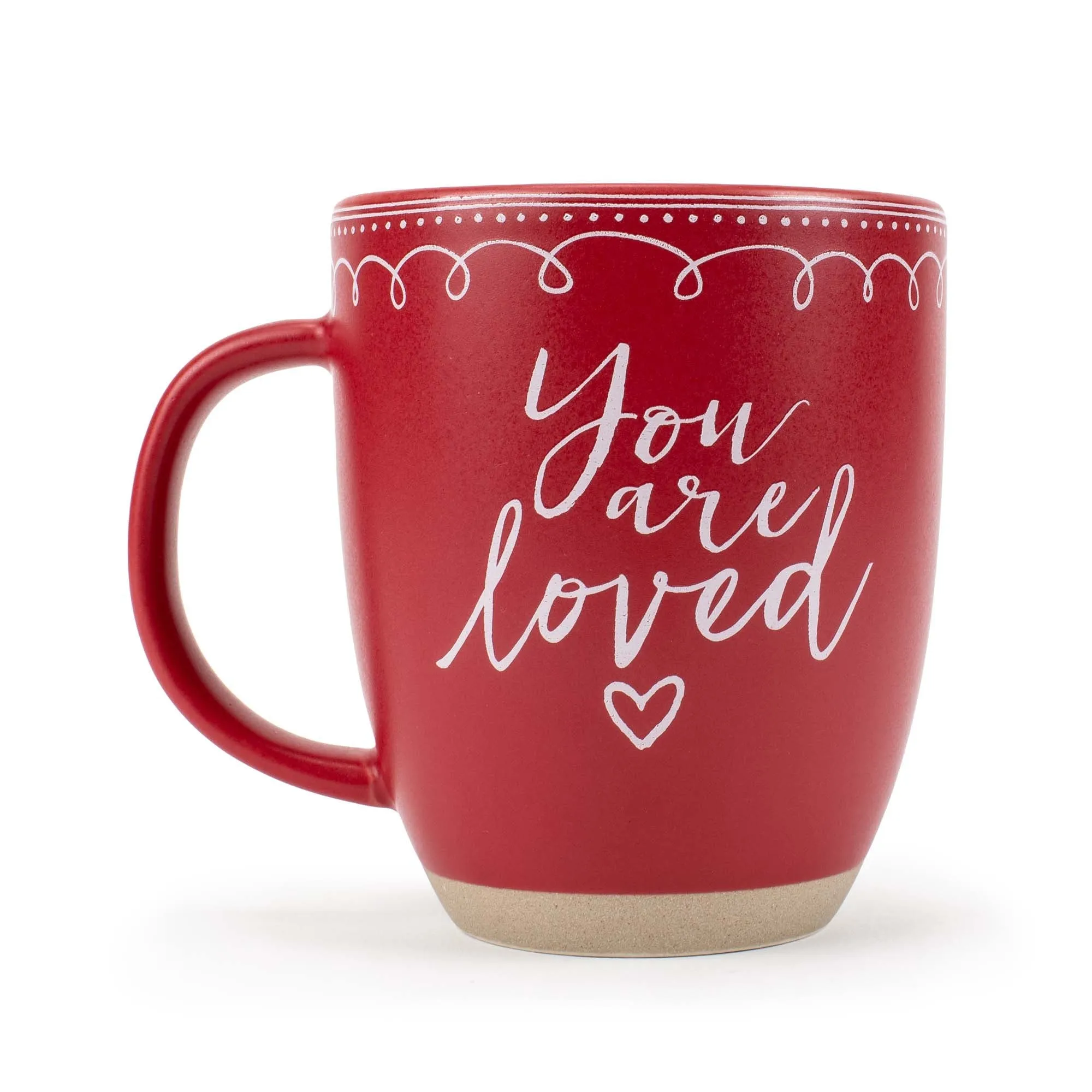 Elanze Designs Loved Raw Clay Bottom Red 13 ounce Ceramic Christmas Coffee Mugs Set of 4