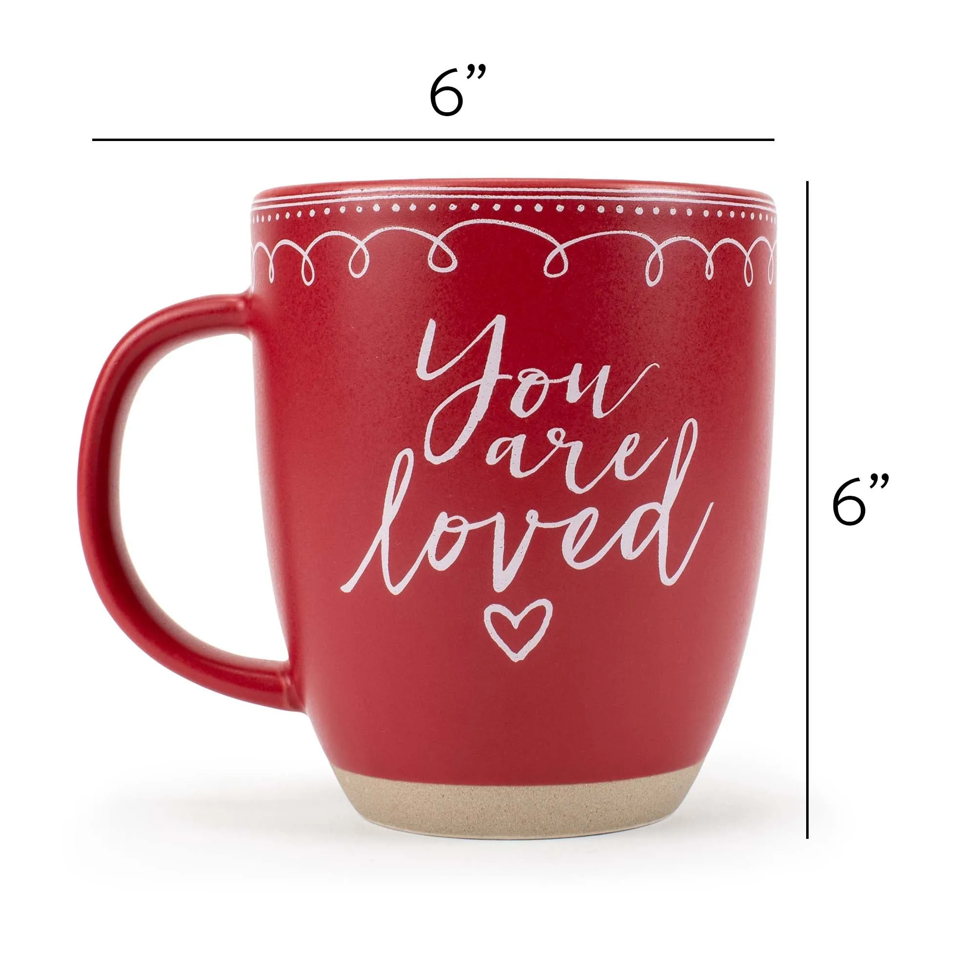 Elanze Designs Loved Raw Clay Bottom Red 13 ounce Ceramic Christmas Coffee Mugs Set of 4