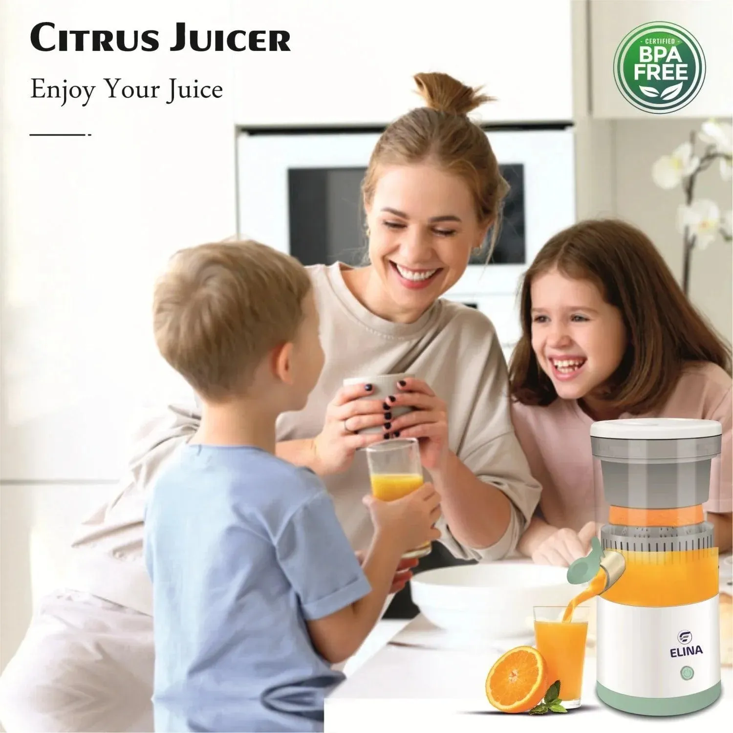 Elina USB Rechargeable Portable Citrus Slow Juicer, White