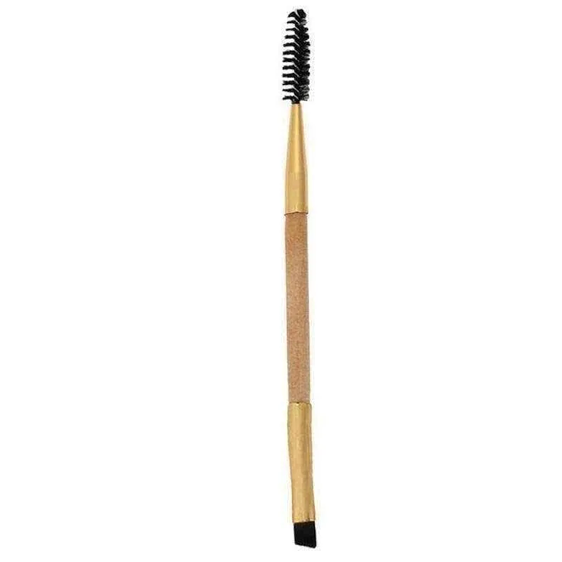 Eyebrow brush Bamboo Handle Dual-head   Eyebrow Comb Makeup Brush Golden