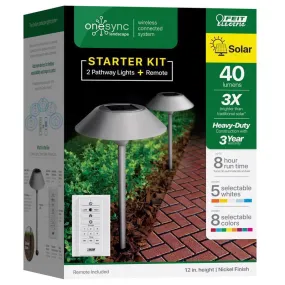 Feit OneSync Brushed Nickel Solar Powered 40 W LED Pathway Light 2 pk