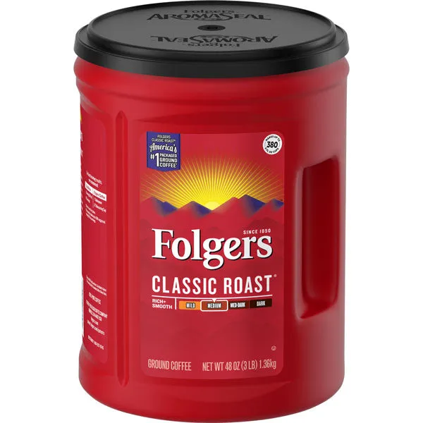 Folgers Classic Roast Ground Coffee, Medium Roast, 43.5 oz