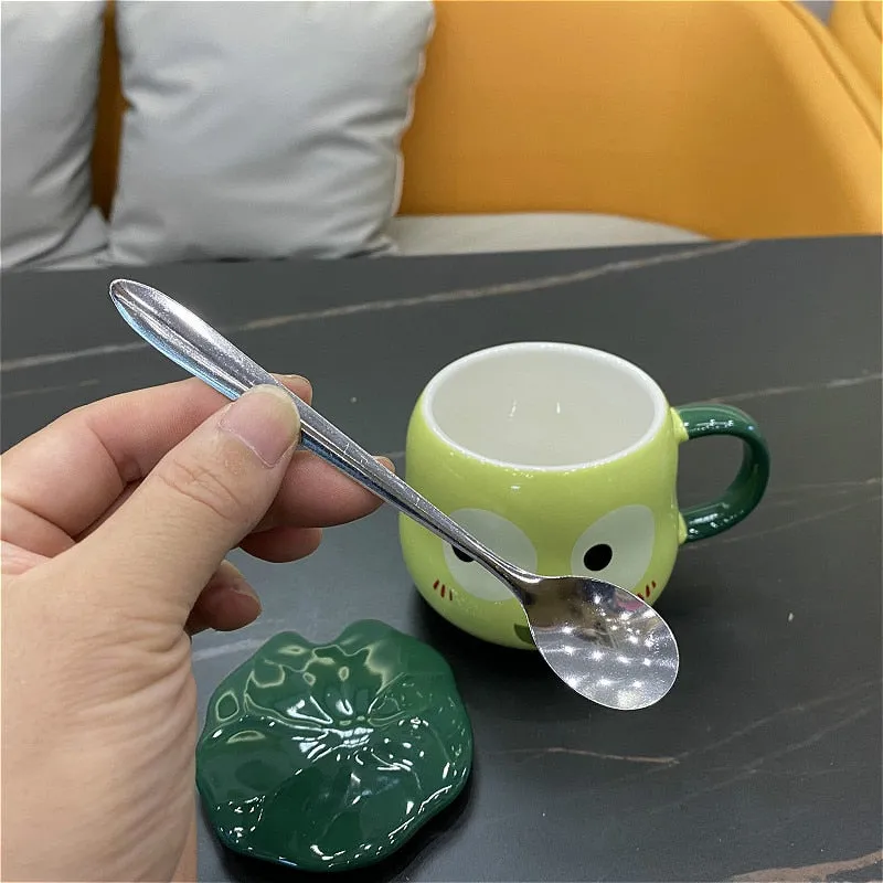 Frog Mug With Lid & Spoon