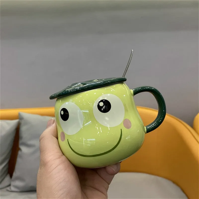 Frog Mug With Lid & Spoon