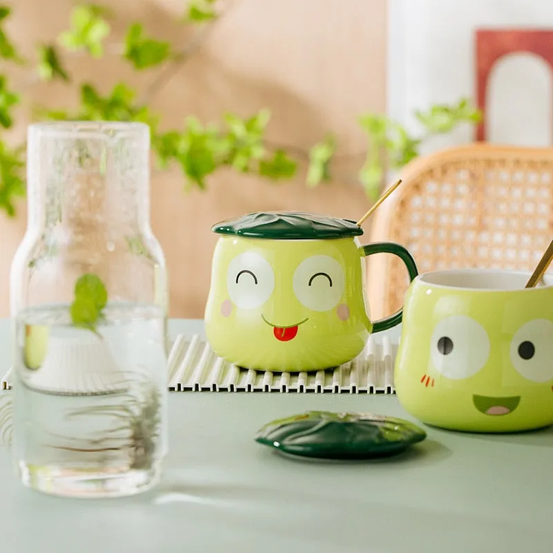 Frog Mug With Lid & Spoon