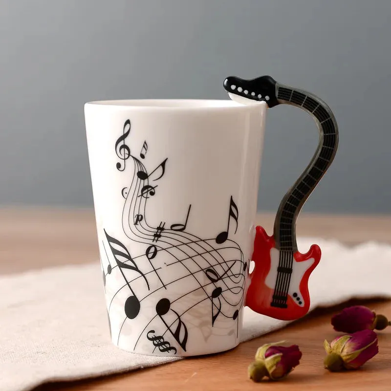 Funki Buys | Mugs | Guitar Handle Mug | Hand-Painted Musical Notes