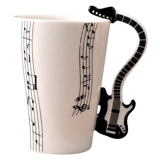 Funki Buys | Mugs | Guitar Handle Mug | Hand-Painted Musical Notes