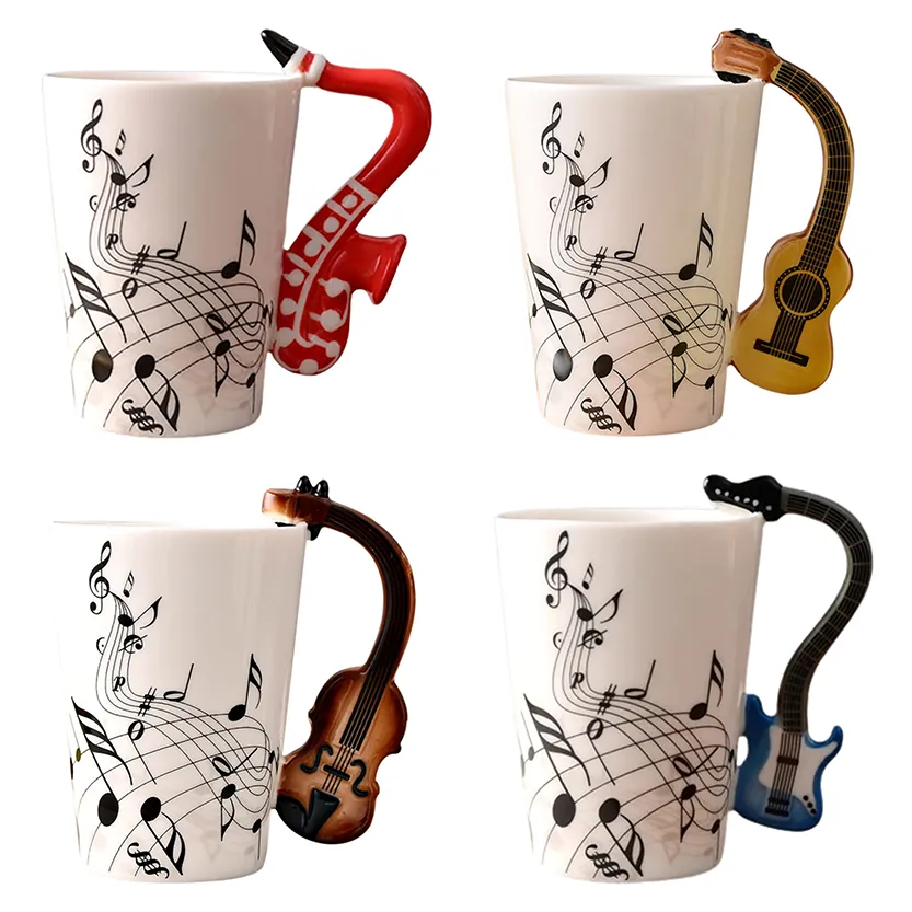 Funki Buys | Mugs | Guitar Handle Mug | Hand-Painted Musical Notes