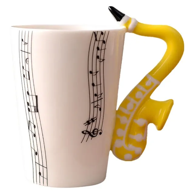 Funki Buys | Mugs | Guitar Handle Mug | Hand-Painted Musical Notes