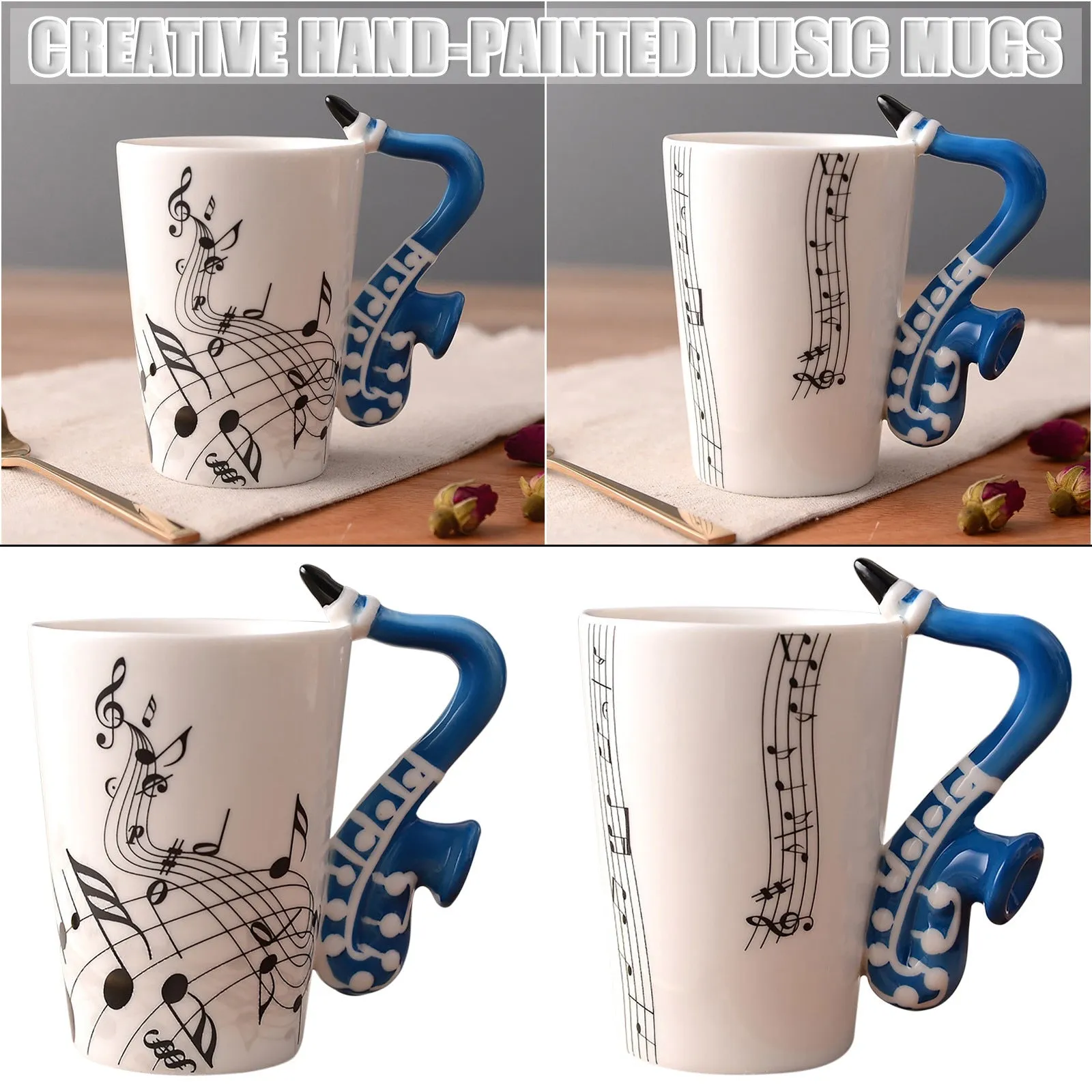 Funki Buys | Mugs | Guitar Handle Mug | Hand-Painted Musical Notes