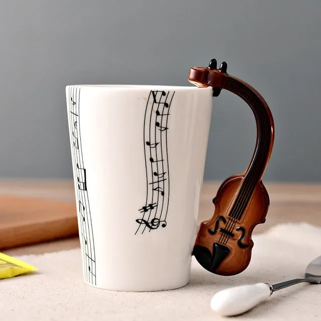 Funki Buys | Mugs | Guitar Handle Mug | Hand-Painted Musical Notes