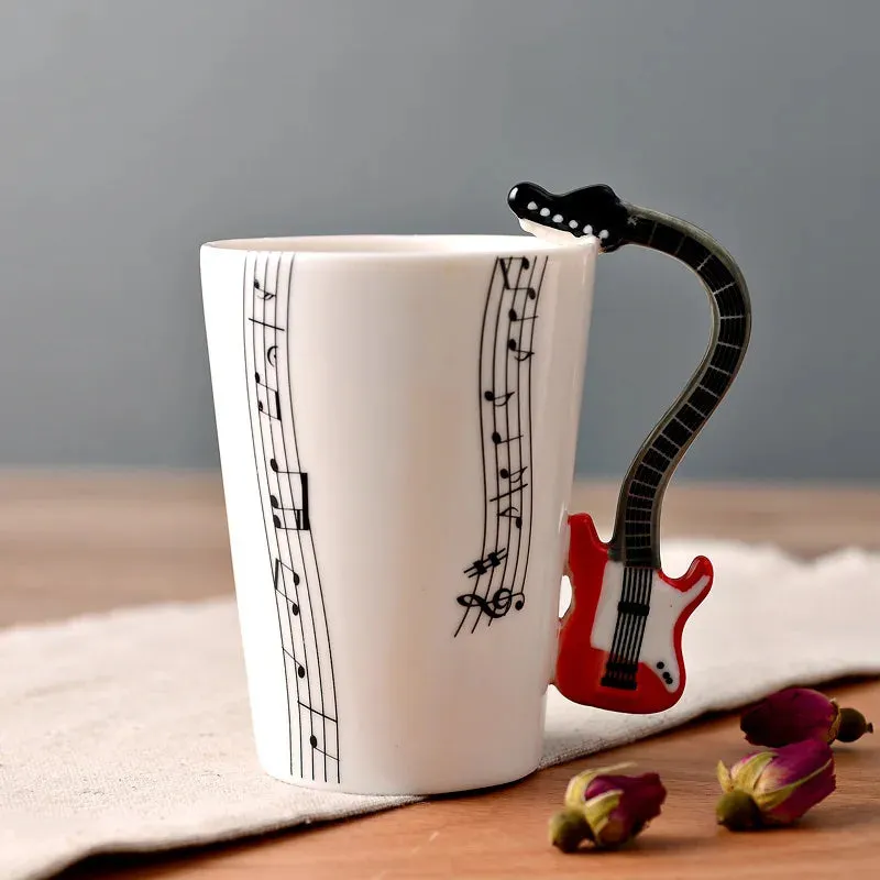 Funki Buys | Mugs | Guitar Handle Mug | Hand-Painted Musical Notes