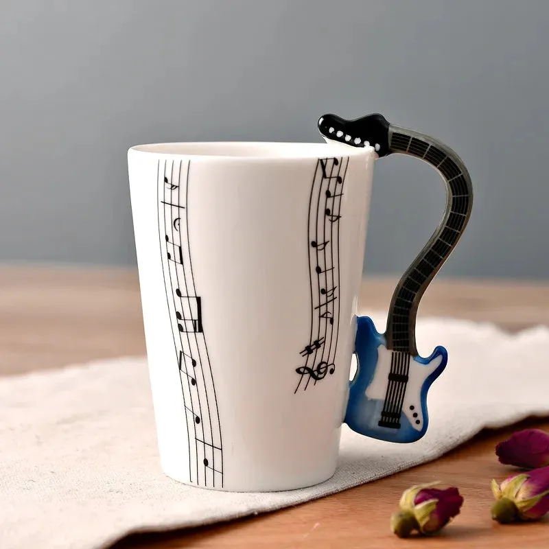 Funki Buys | Mugs | Guitar Handle Mug | Hand-Painted Musical Notes