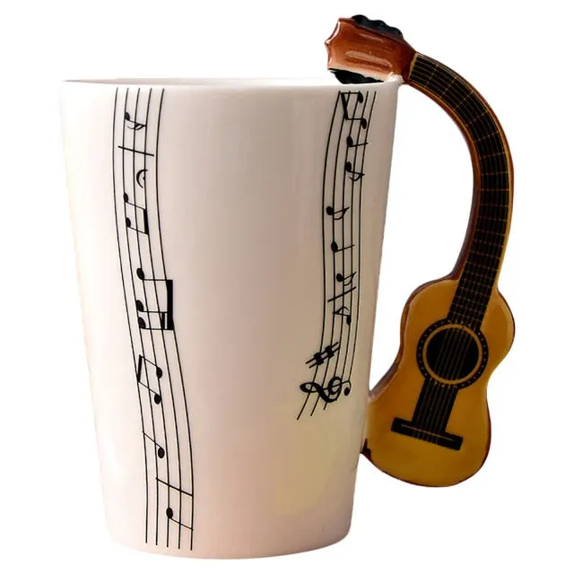 Funki Buys | Mugs | Guitar Handle Mug | Hand-Painted Musical Notes