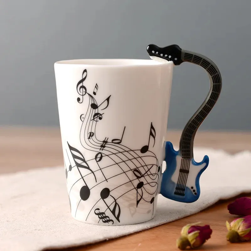 Funki Buys | Mugs | Guitar Handle Mug | Hand-Painted Musical Notes