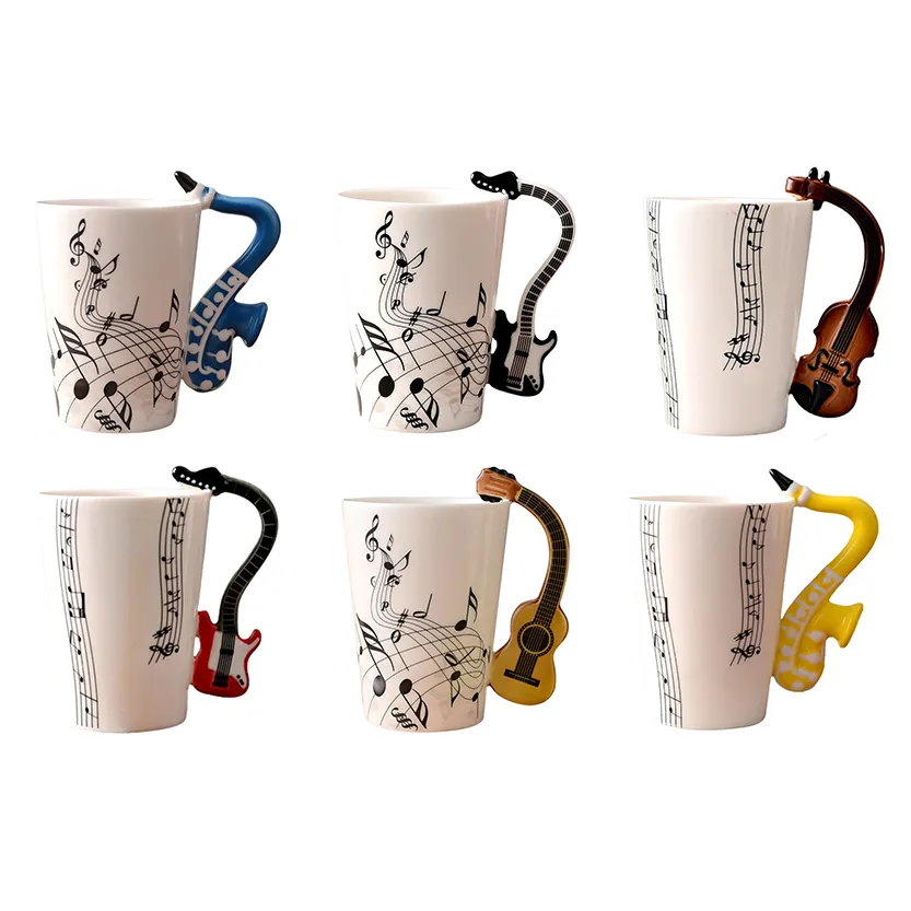 Funki Buys | Mugs | Guitar Handle Mug | Hand-Painted Musical Notes