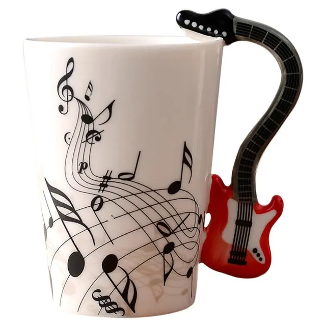 Funki Buys | Mugs | Guitar Handle Mug | Hand-Painted Musical Notes