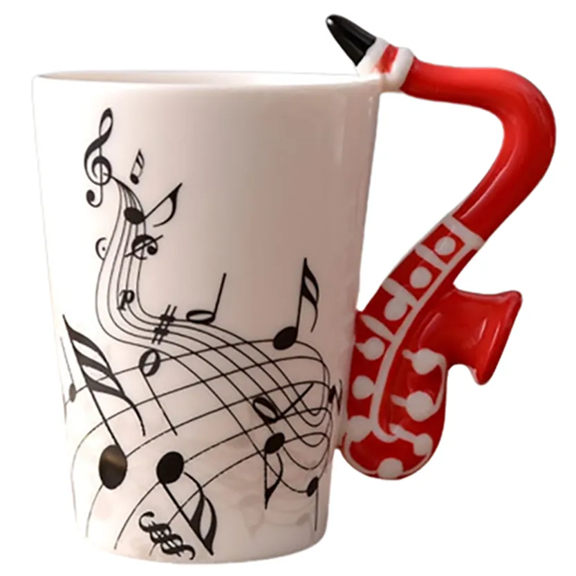 Funki Buys | Mugs | Guitar Handle Mug | Hand-Painted Musical Notes