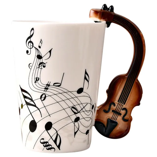 Funki Buys | Mugs | Guitar Handle Mug | Hand-Painted Musical Notes