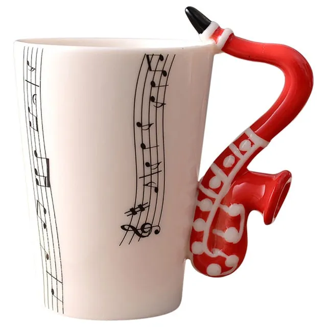 Funki Buys | Mugs | Guitar Handle Mug | Hand-Painted Musical Notes