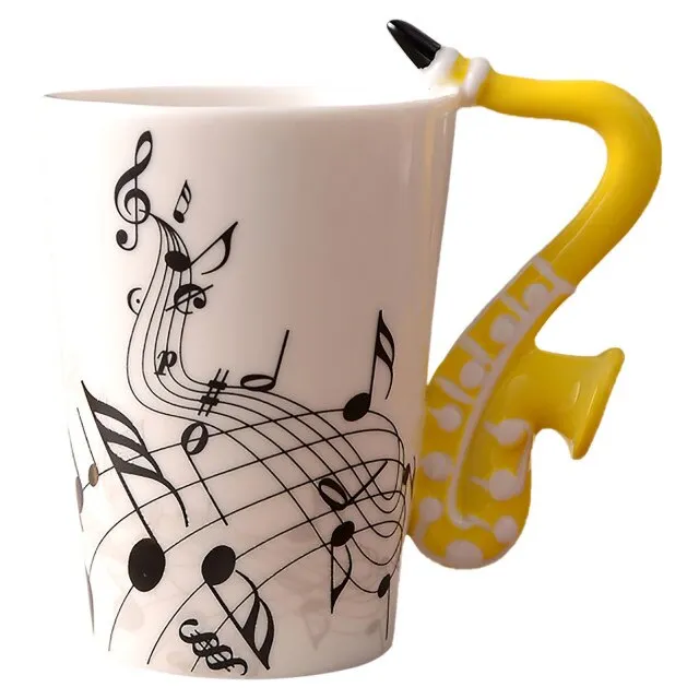 Funki Buys | Mugs | Guitar Handle Mug | Hand-Painted Musical Notes