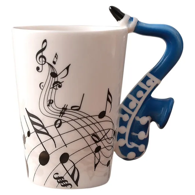 Funki Buys | Mugs | Guitar Handle Mug | Hand-Painted Musical Notes