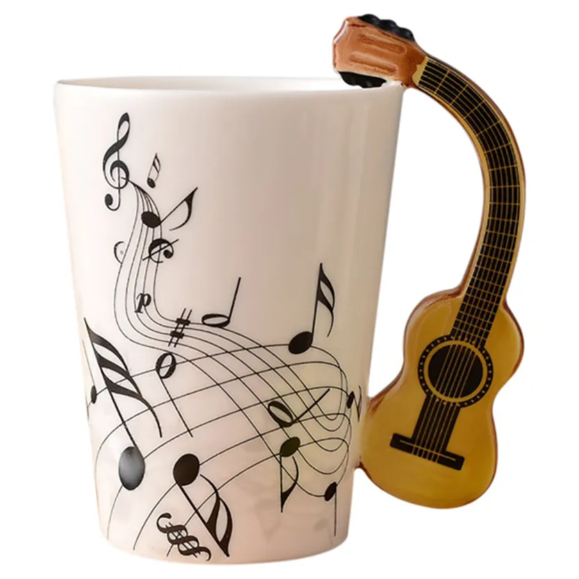 Funki Buys | Mugs | Guitar Handle Mug | Hand-Painted Musical Notes