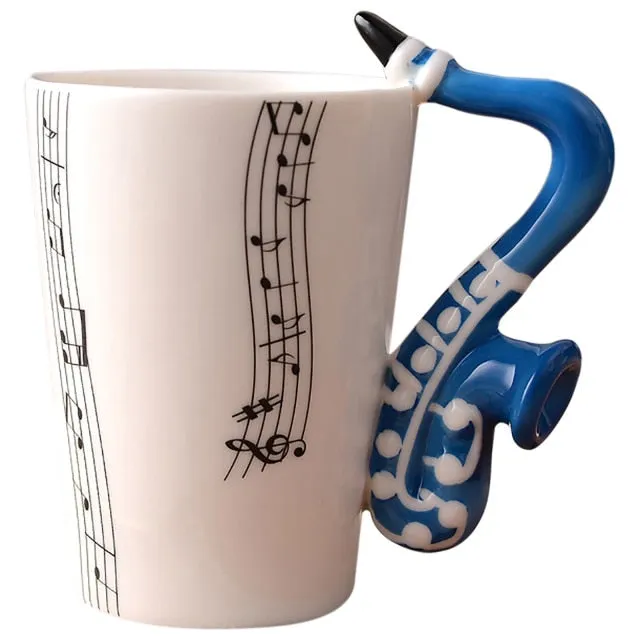 Funki Buys | Mugs | Guitar Handle Mug | Hand-Painted Musical Notes