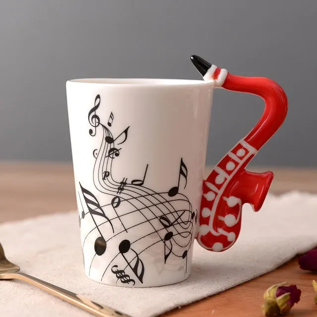 Funki Buys | Mugs | Guitar Handle Mug | Hand-Painted Musical Notes