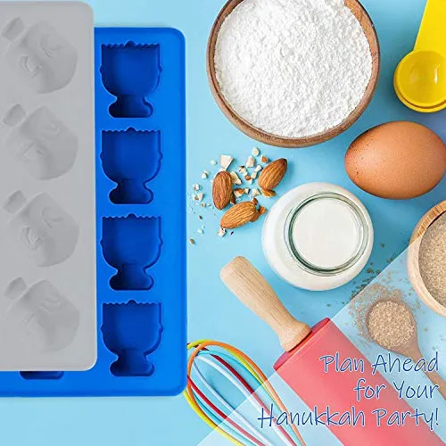 Hanukkah Silicone Ice Cube Mold Tray, Dreidel and Menorah Molds, Fun Cooking and Baking Holiday