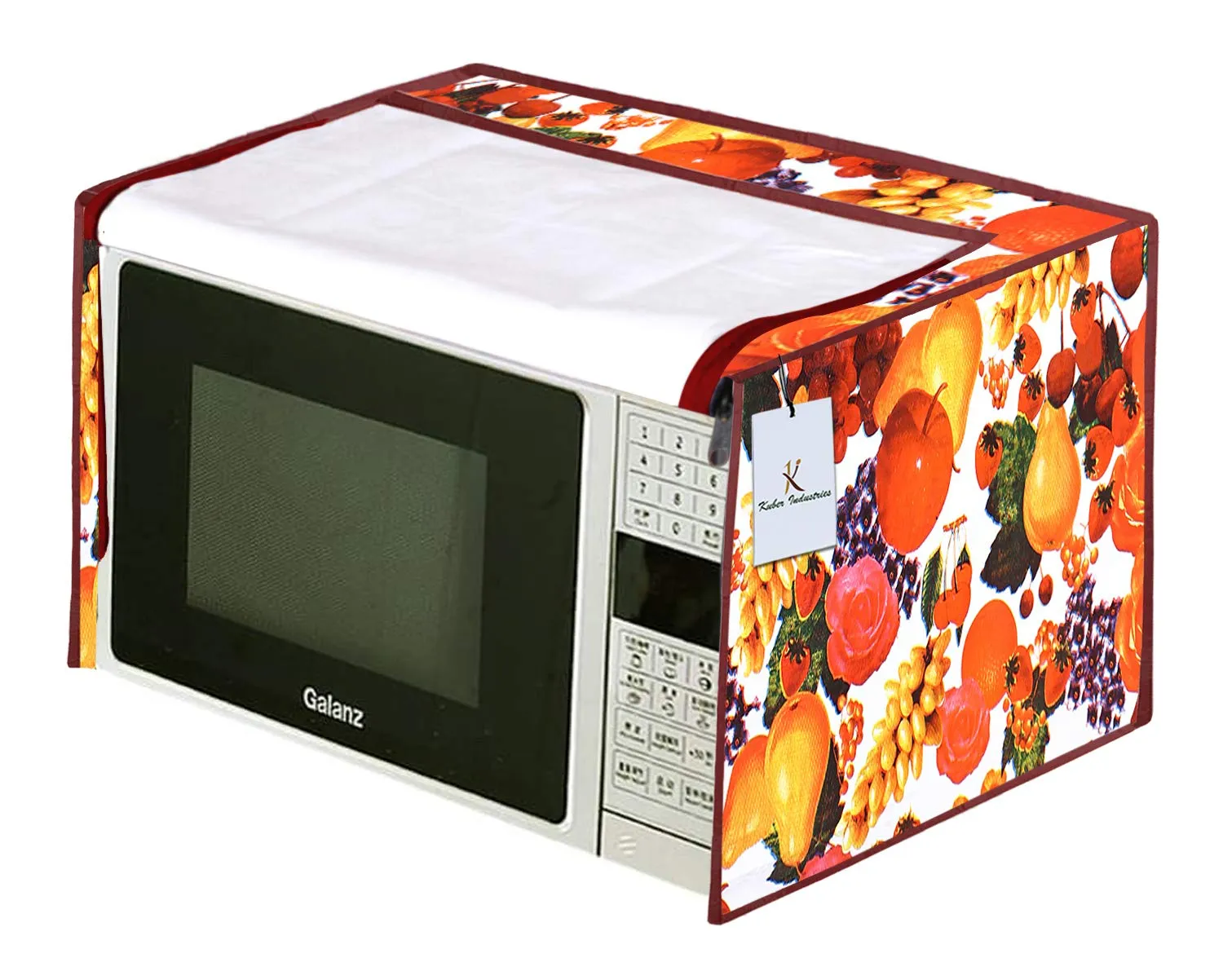 Heart Home Fruits Design PVC Microwave Oven Full Closure Cover for 23 Litre (White & Maroon) CTHH05042